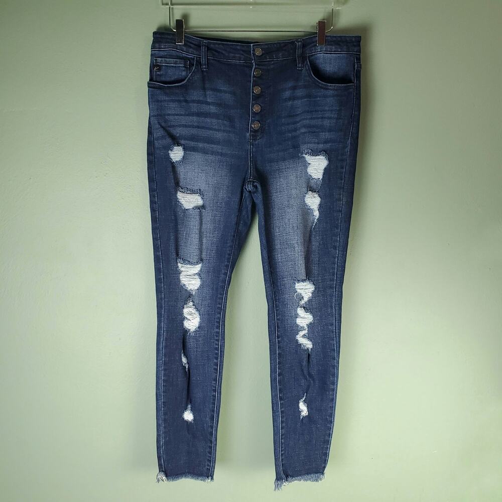 Kancan Womens Lola High Rise Distressed Skinny Dark Wash Jeans Size 31